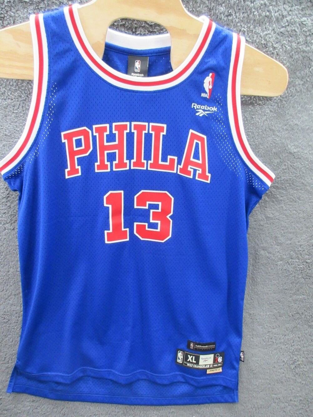 Wilt Chamberlain #13 PHILADELPHIA 76ers JERSEY Reebok Hardwood XL Length +2